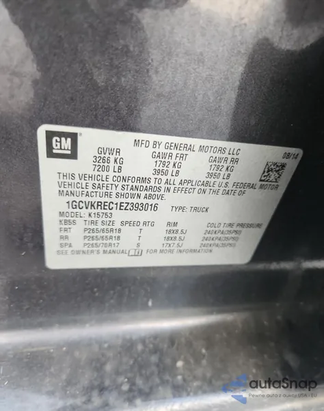 2014 Chevrolet Silverado K1500 Lt from USA, damaged, VIN 1GCVKREC1EZ393016